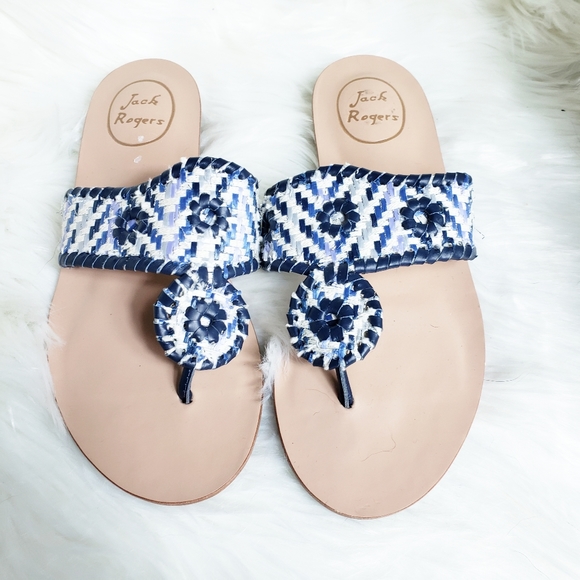 Jack Rogers Shoes - Jack Rogers demi wedge blue woven flip flop